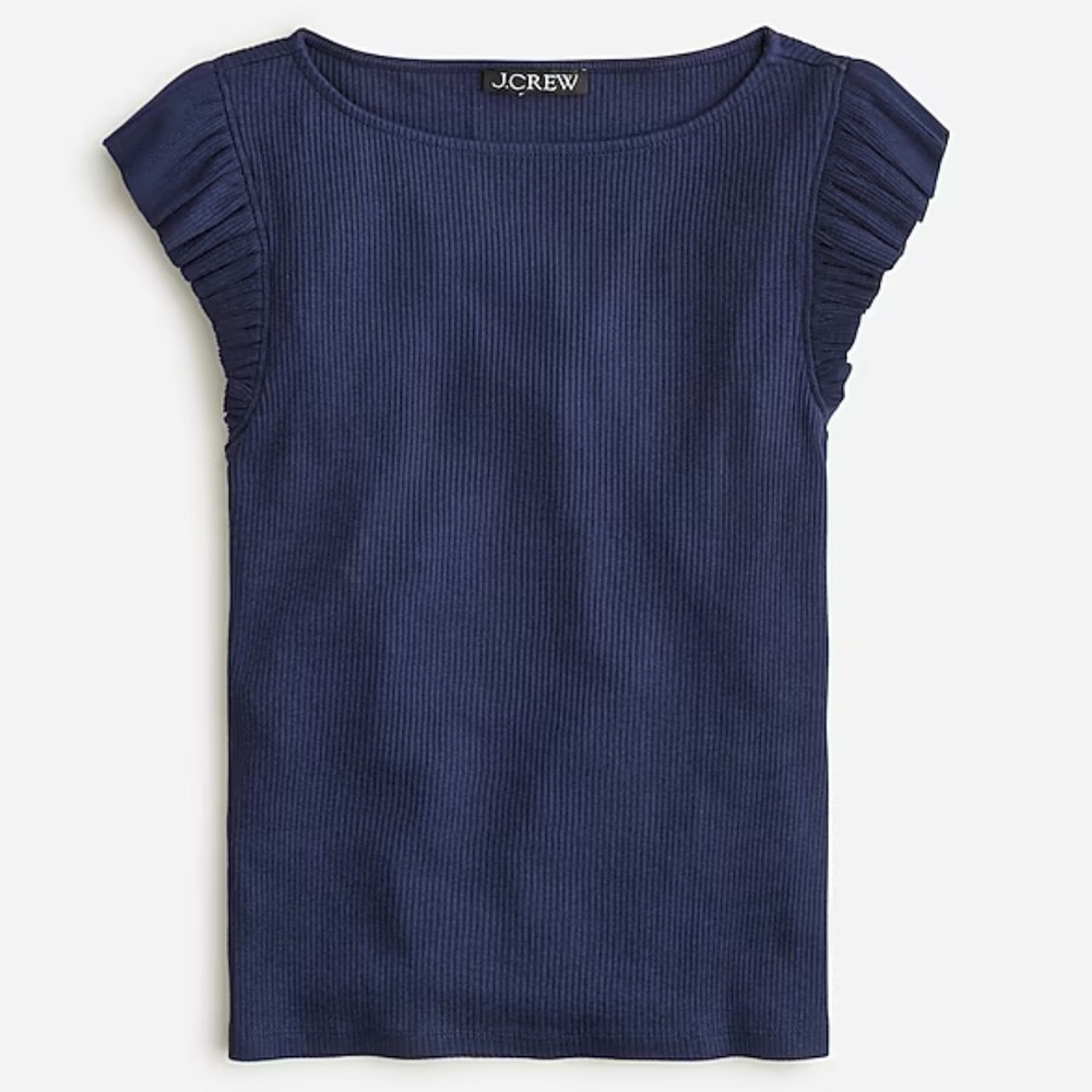 J. Crew Vintage rib ruffle boatneck tank top in Navy Blue size large